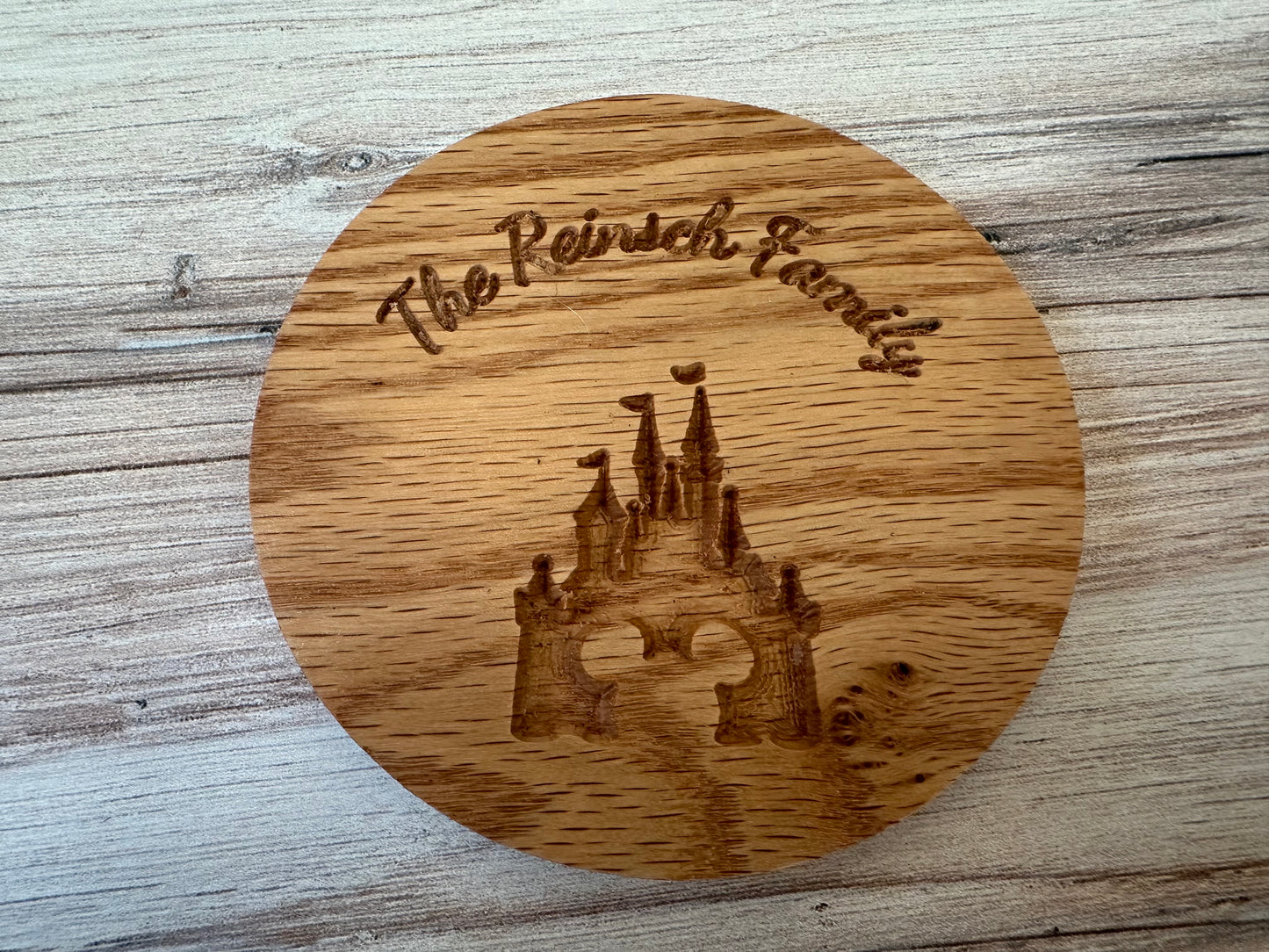 Personalized Oak Coasters 4 inches round Disney Style